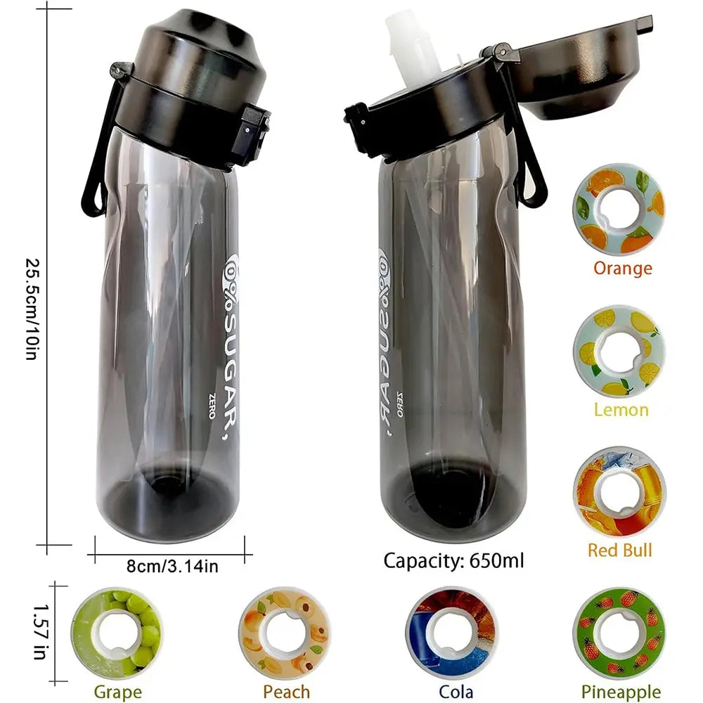 Flavored Water Bottle 650Ml Sports Alr up Drinking Bottle 7 Fruit Fragrance Pods Water Cup for Outdoor Camping Fitness Fashion