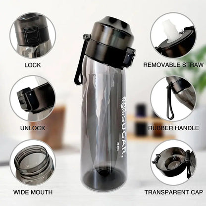 Flavored Water Bottle 650Ml Sports Alr up Drinking Bottle 7 Fruit Fragrance Pods Water Cup for Outdoor Camping Fitness Fashion