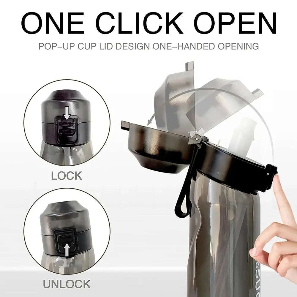 Flavored Water Bottle 650Ml Sports Alr up Drinking Bottle 7 Fruit Fragrance Pods Water Cup for Outdoor Camping Fitness Fashion
